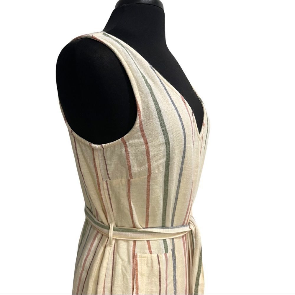 American Eagle Striped V-Neck Sleeveless Tie Waist Jumpsuit Sz S - Picture 6 of 13